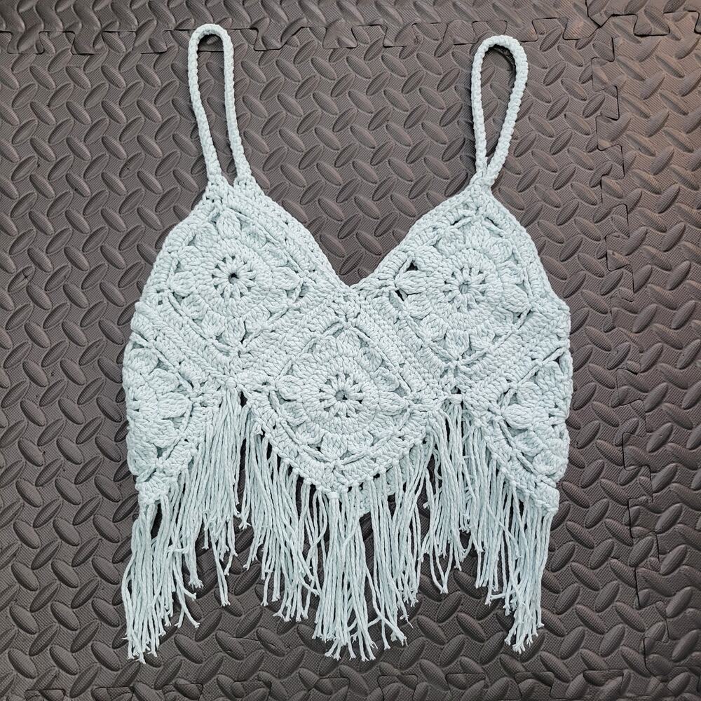 Handmade Crochet Fringe Crop Top Boho Festival Coastal Fairycore Summer Vacation